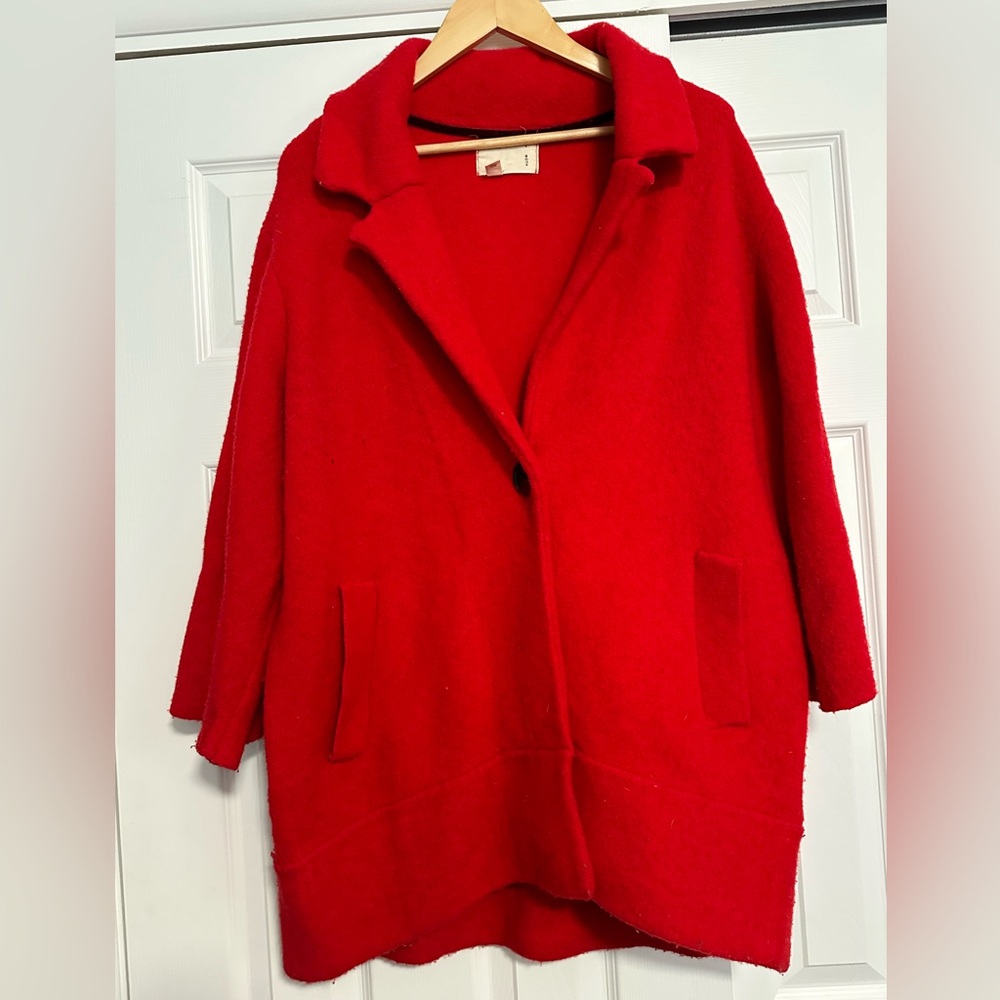 Moth Size Medium Red Single Button Coat - image 1